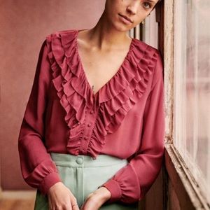 Sezane Aubane rose silk blouse